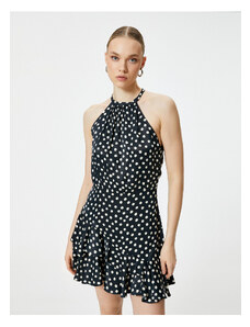 Koton Polka Dot Satin Dress Halter Neck Mini Flounce