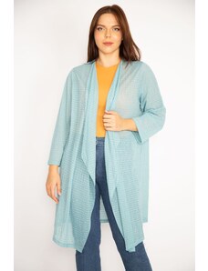 Şans Women's Plus Size Green Loose Collar Cardigan