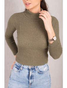 armonika Women's Dark Green Neck Ribbed Knitwear Sweater