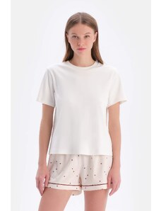 Dagi White Silk Finish Interlock Crew Neck T-Shirt