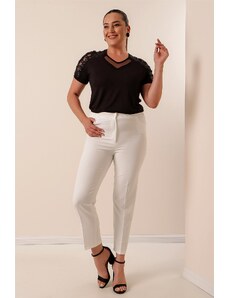 By Saygı Lycra Plus Size Trousers with Elastic Waist