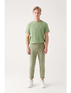Avva Men's Water Green Side Pocket Elastic Back Waist Linen Textured Relaxed Fit Relaxed Fit Chino Trousers