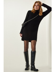 Happiness İstanbul Black Ribbed A-Line Knitwear Dress