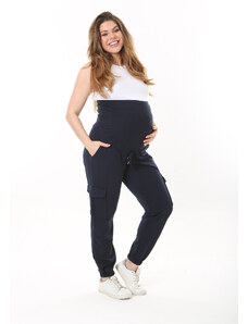 Şans Women's Plus Size Navy Blue Cargo Pocket Maternity Trousers