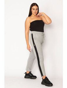 Şans Women's Plus Size Gray Combi Pants with Zippered Elastic Waist, which open the sides. 65N29190