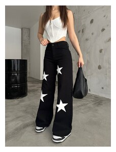BİKELİFE Flocked Star Star Printed Wide Leg Straight fit Wide Leg Jean