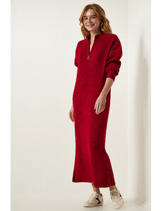 Happiness İstanbul Women's Red Ribbed Oversize Knitwear Dress