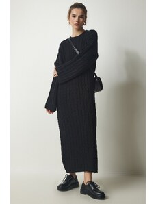 Happiness İstanbul Women's Black Knitted Detailed Thick Oversize Knitwear Dress