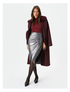 Koton Melis Ağazat X - Metallic Shiny Double Breasted Midi Skirt With Slit And Drape Detailed