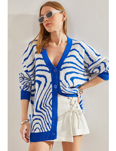 Bianco Lucci Women's Oversize Zebra Patterned Knitwear Cardigan