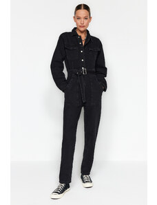 Trendyol Black Belt Denim Jumpsuit