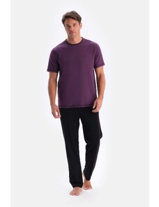 Dagi Purple Short Sleeve Crew Neck T-Shirt Trousers Pajamas Set