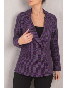 armonika Women's Purple Striped Patterned Four Button Cachet Jacket