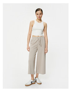 Koton Culotte Trousers Laced Waist Crop Wide Leg Pocket Modal Blended