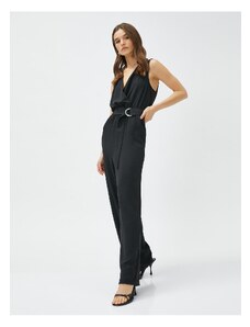 Koton Sleeveless Jumpsuit, Double Breasted, With a Belt and Straight Leg.