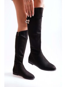 Shoeberry Women's Meroni Black Suede Buckled Boots, Black Suede