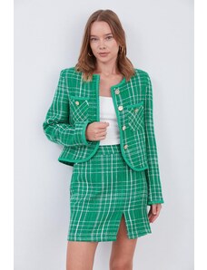 Laluvia Green Striped Skirt Jacket Tuvid Suit