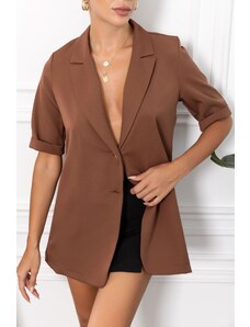 armonika Women's Brown Short Sleeve Two Buttoned Oversize Jacket