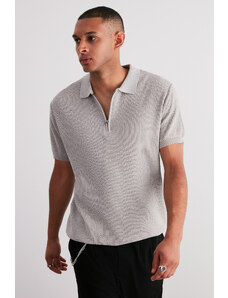 Trendyol Stone Regular Fit Openwork Zippered Knitwear Polo Neck T-Shirt