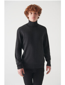 Avva Men's Anthracite Full Turtleneck Wool Blend Standard Fit Regular Cut Knitwear Sweater