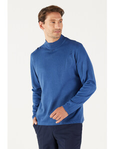 AC&Co / Altınyıldız Classics Men's Indigo Anti-Pilling Standard Fit Normal Cut Half Turtleneck Knitwear Sweater.