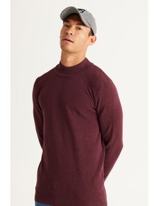AC&Co / Altınyıldız Classics Men's Burgundy Standard Fit Half Turtleneck Cotton Patterned Knitwear Sweater