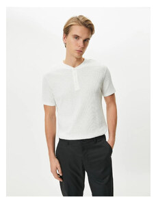 Koton Basic T-Shirt Round Neck Buttoned Short Sleeve Textured Cotton