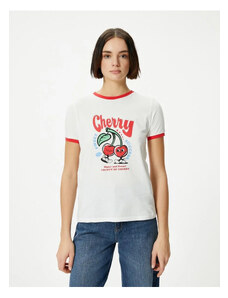 Koton Cherry Printed T-Shirt Striped Short Sleeve Crew Neck Cotton