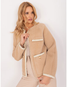 Fashionhunters Tmavě béžová dámská bunda na zip s kapsami