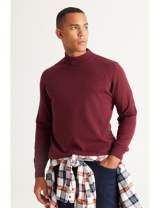 AC&Co / Altınyıldız Classics Men's Claret Red Standard Fit Normal Cut Half Turtleneck Knitwear Sweater.