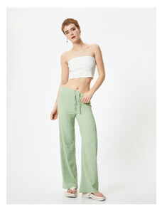 Koton Wide Leg Trousers Tie Waist Ribbed