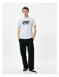 Koton Slogan Printed T-Shirt Slim Fit Crew Neck Short Sleeve