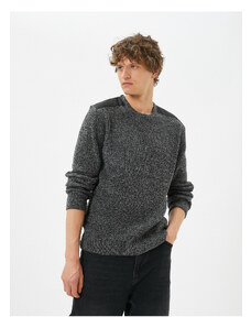 Koton Marbled Sweater Slim Fit Textured Crew Neck Shoulder Detail.