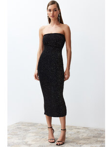 Trendyol Black Body Fitted Lined Glittered Glittered Knitted Elegant Evening Dress