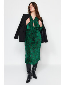 Trendyol Curve Green Animal Pattern Double Breasted Midi Woven Dress