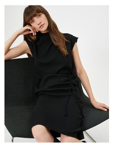 Koton Midi Dress Scoop Neck Tie Detail at Waist Short Sleeve