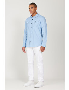 AC&Co / Altınyıldız Classics Men's Ice Blue Slim Fit Slim Fit Classic Collar Cotton Shirt