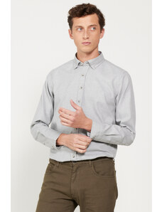 AC&Co / Altınyıldız Classics Men's Light Gray Slim Fit Slim Fit Buttoned Collar Flannel Lumberjack Winter Shirt