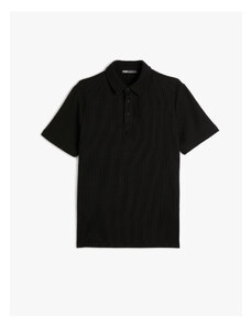 Koton Collar T-Shirt Button Detailed Short Sleeve Textured
