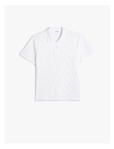 Koton Polo Neck T-Shirt Half Zipper Textured Short Sleeve