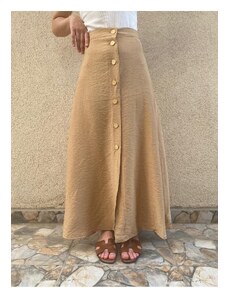 Laluvia Camel Gold Buttoned Skirt