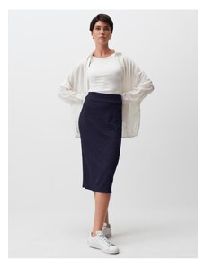 Jimmy Key Navy Blue Normal Waist Elegant Straight Midi Skirt