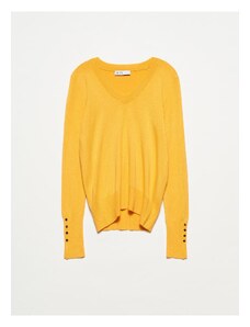 Dilvin 2443 V-Neck Sweater-mustard with Drop Dropped Arm Cuffs