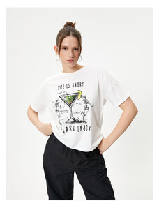 Koton Printed T-Shirt Comfort Fit Cotton Short Sleeve Crew Neck
