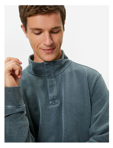 Koton Washed Sweatshirt Stand Collar Button Detailed Cotton