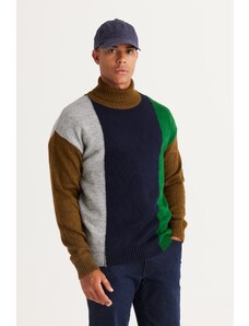 AC&Co / Altınyıldız Classics Men's Khaki-navy blue Oversize Fit Loose Cut Full Turtleneck Soft Textured Knitwear Sweater