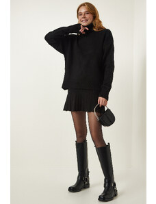 Happiness İstanbul Women's Black Turtleneck Sweater Skirt Knitwear Suit