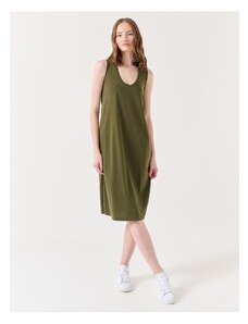 Jimmy Key Khaki U-Neck Sleeveless Basic Midi Dress