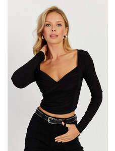 Cool & Sexy Women's Black Double Breasted Crop Blouse