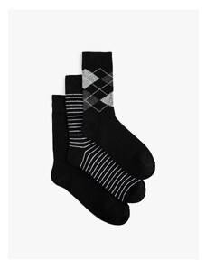 Koton Striped Three-Pack Socks Set, Geometric Pattern